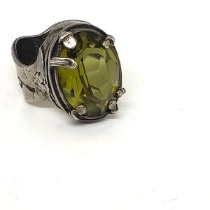 Silpada olive green stone floral flower vine artisan ring